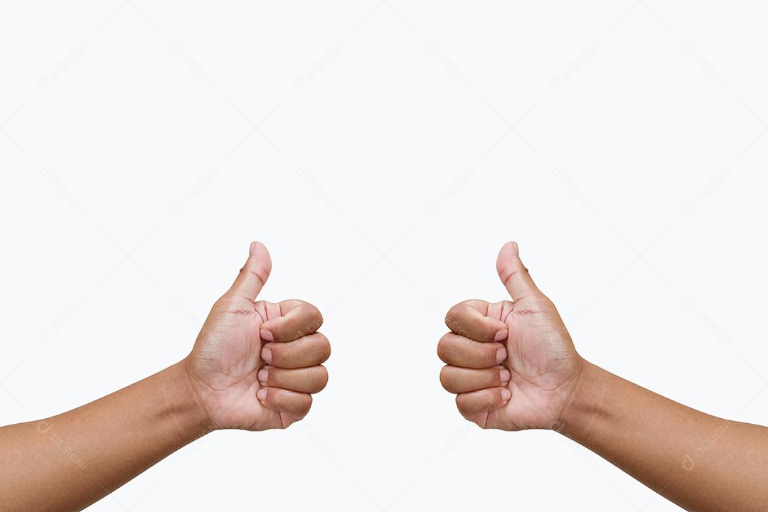 Sinal gesto polegar para cima o sinal de mão isolado no branco