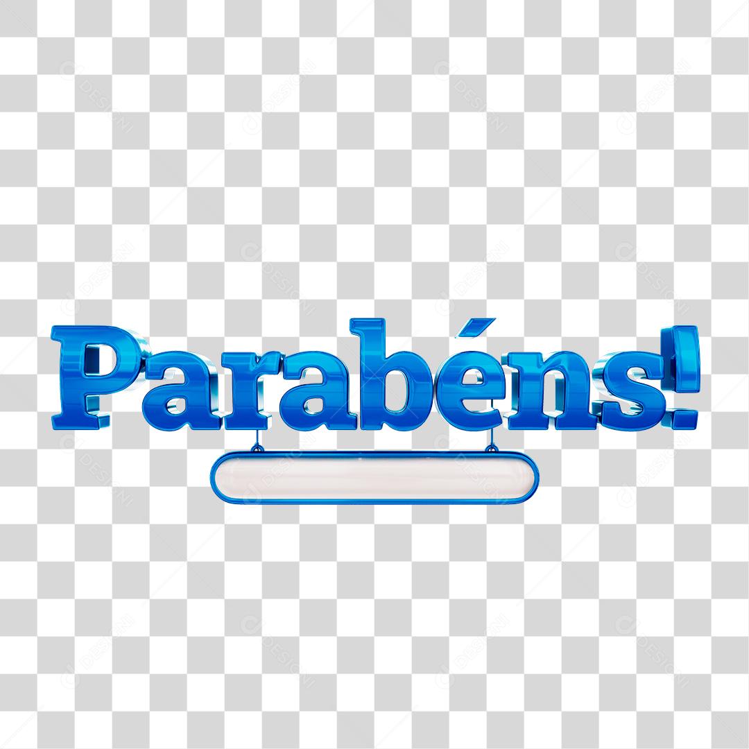 Texto 3D Parabéns Com Placa Azul PNG Transparente