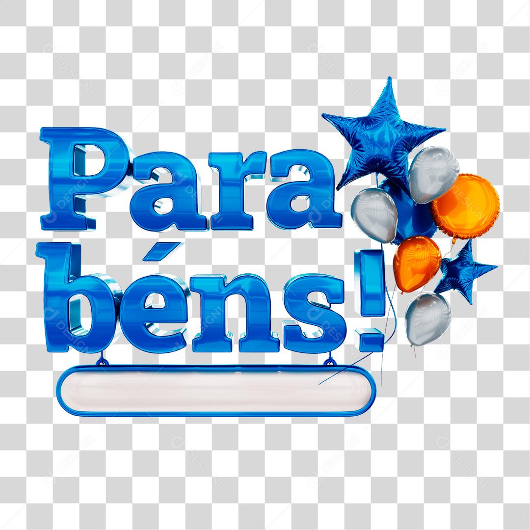 Parabéns Texto 3D Com Balões Azul, Branco e Laranja PNG Transparente