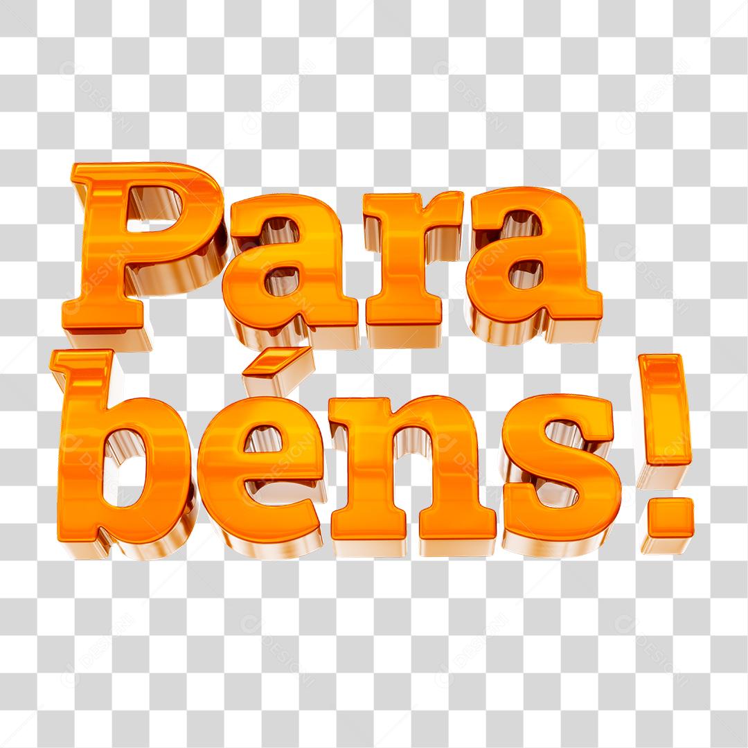 Parabéns Texto 3D Laranja PNG Transparente