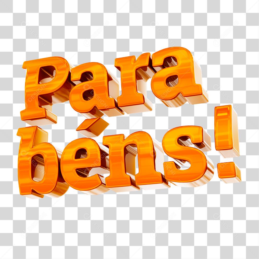 Parabéns Texto 3D Laranja PNG Transparente