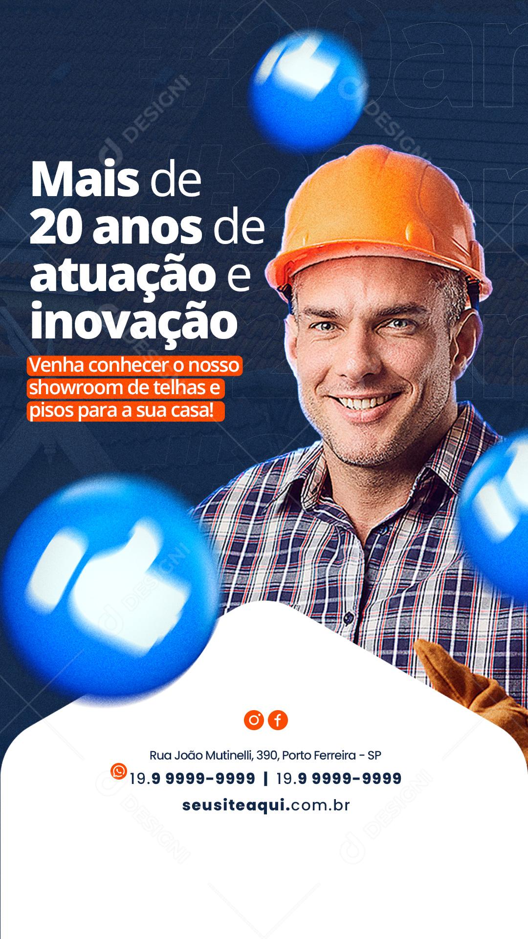 Story Mais de 20 anos de atuação e inovação Construção Social Media PSD Editável