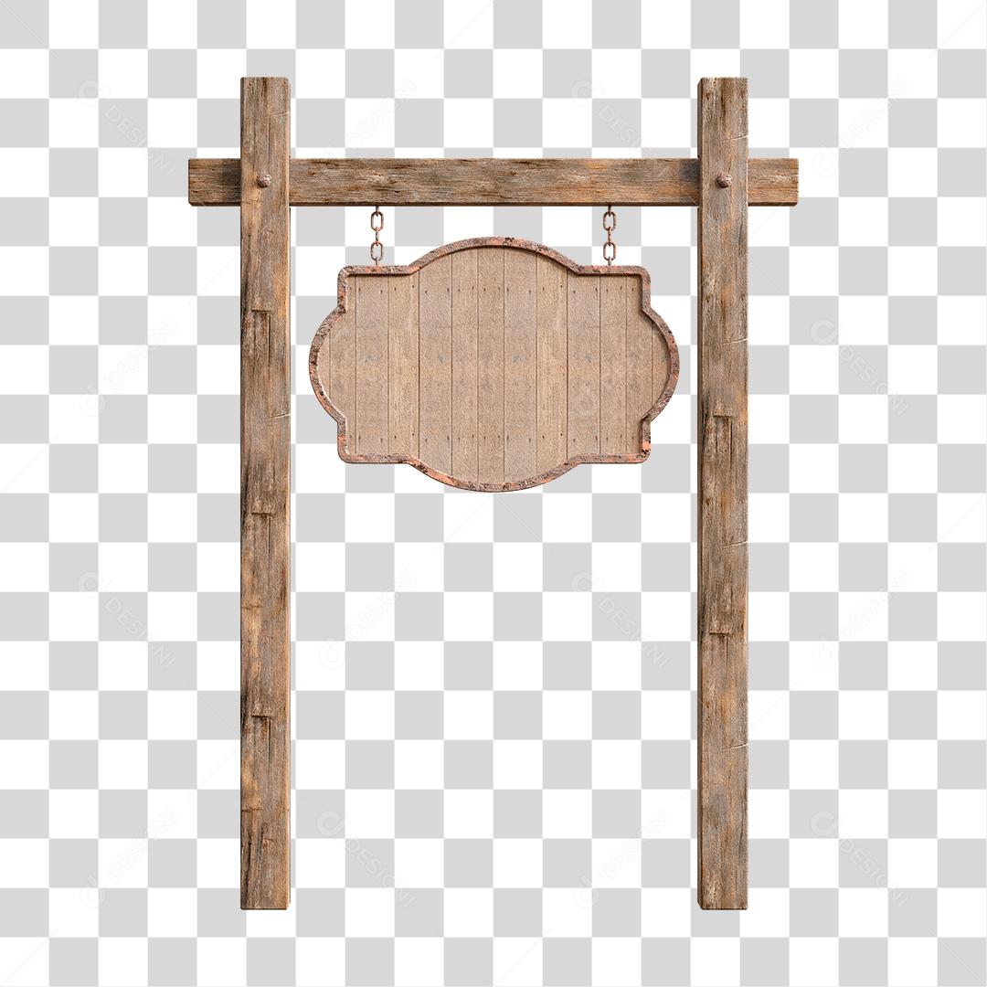 Placa de Madeira Com Correntes Elemento 3D Para Composição de Texto PSD + PNG Transparente