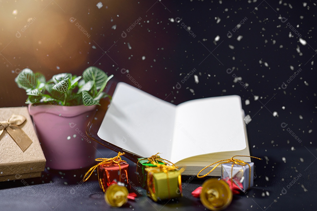 Fundo de noite de neve de caixa de presente de feliz natal