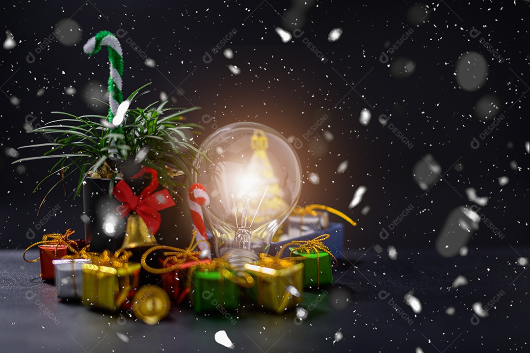 Fundo de noite de neve de caixa de presente de feliz natal