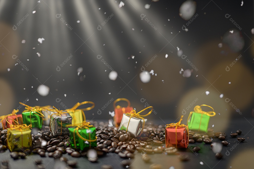 Fundo de noite de neve de caixa de presente de feliz natal