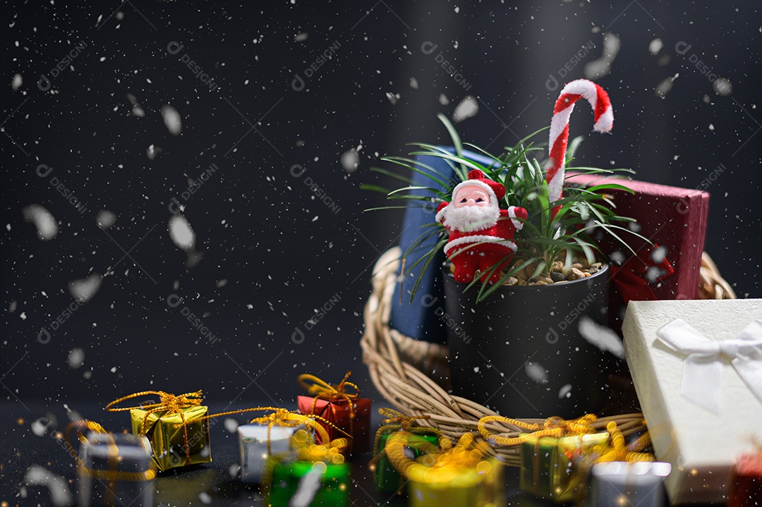 Fundo de noite de neve de caixa de presente de feliz natal