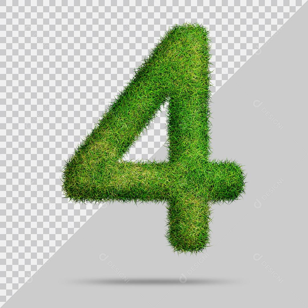 Número 3D 4 com Grama Verde PSD