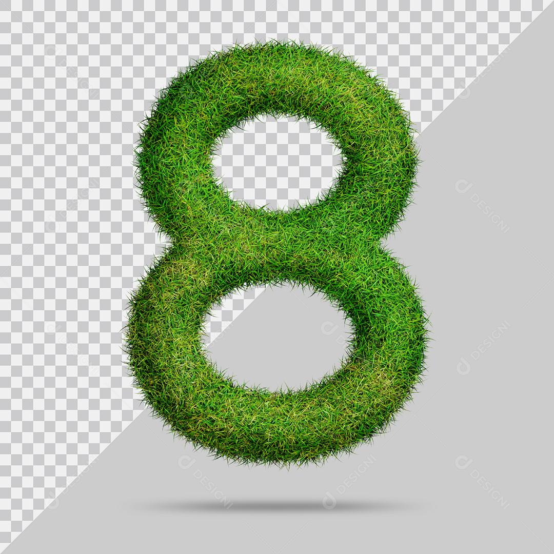 Número 3D 8 com Grama Verde PSD