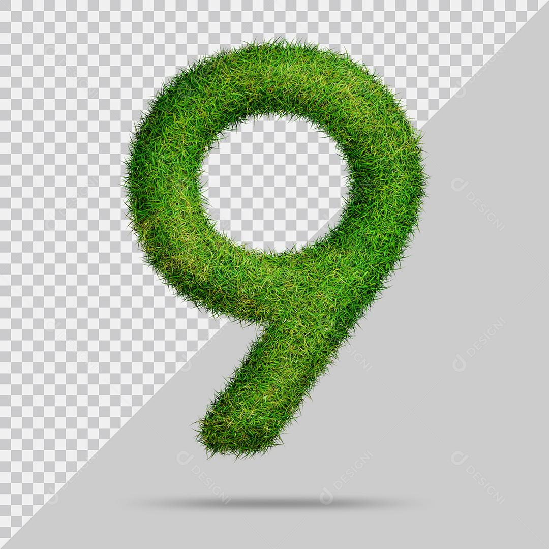 Número 3D 9 com Grama Verde PSD