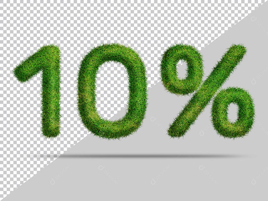 Número 3D 10% por cento com Grama Verde PSD
