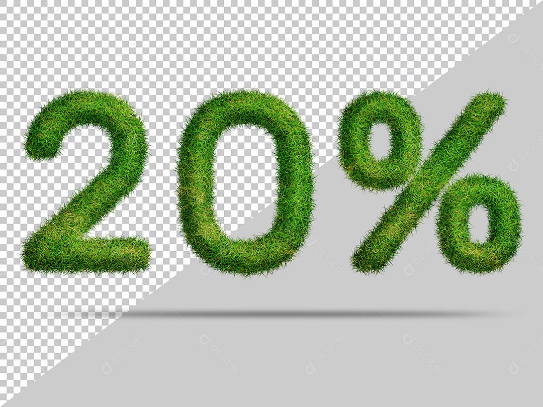 Número 3D 20% por cento com Grama Verde PSD