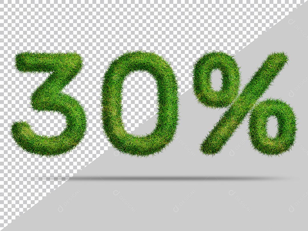 Número 3D 30% por cento com Grama Verde PSD