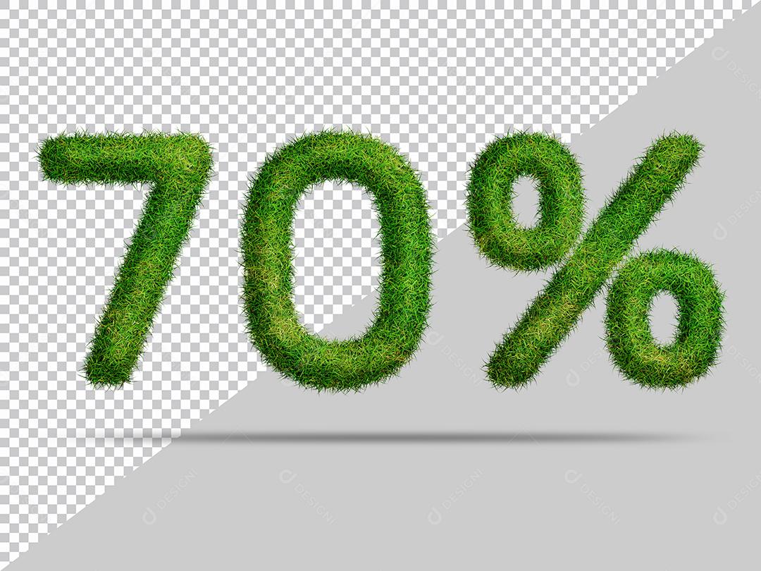 Número 3D 70% por cento com Grama Verde PSD