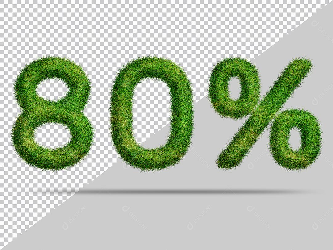 Número 3D 80% por cento com Grama Verde PSD