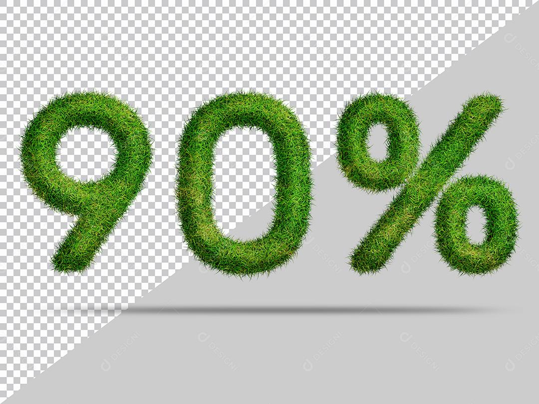 Número 3D 90% por cento com Grama Verde PSD