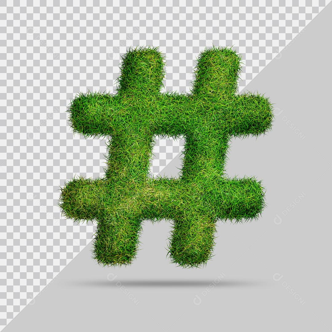 Símbolo de Hashtag com grama Elemento 3D PSD