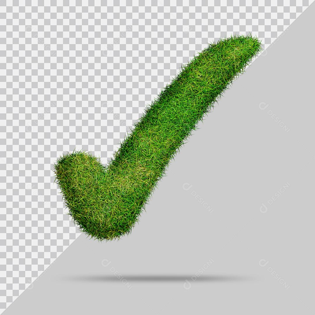Símbolo de marca de verificação com grama Elemento 3D PSD