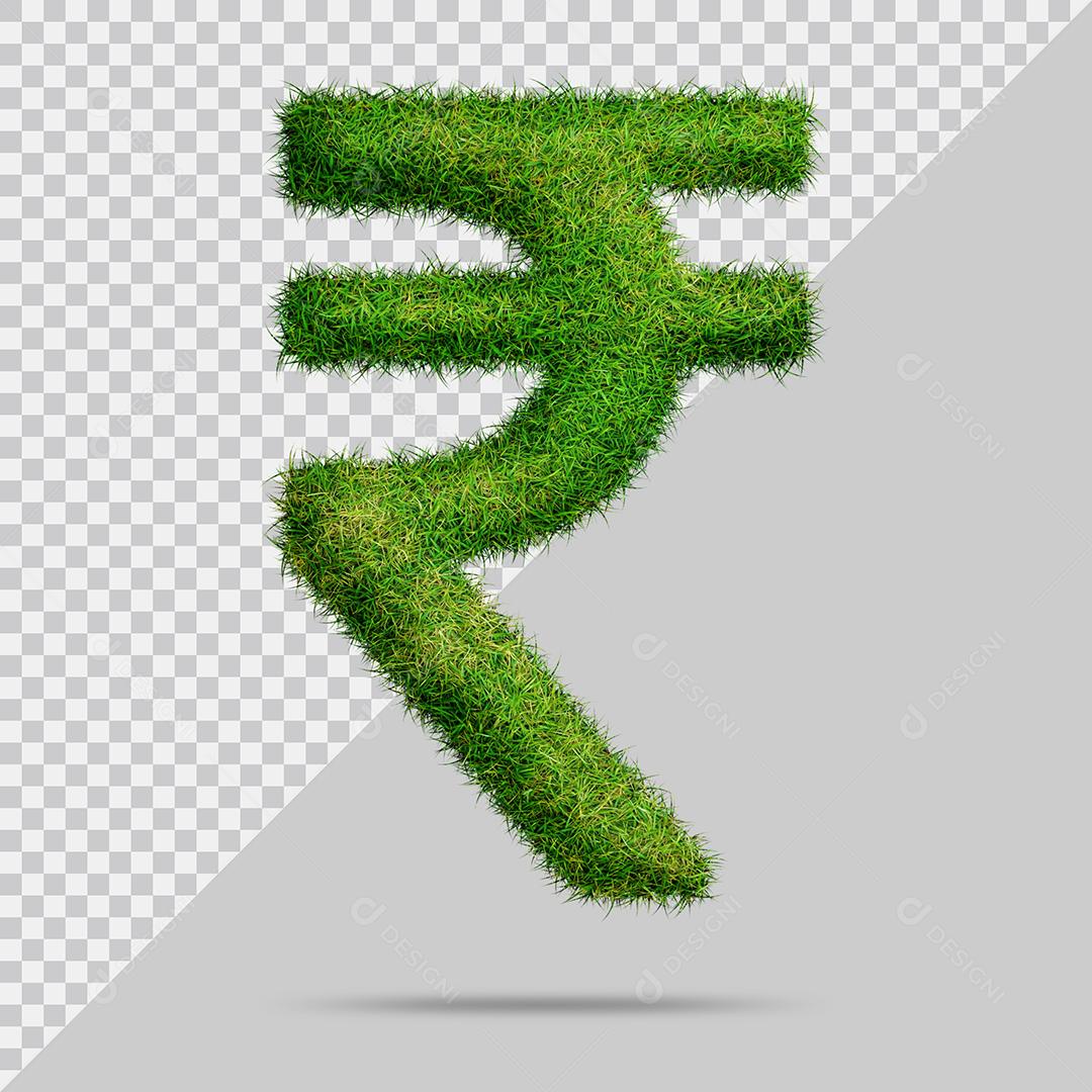 Símbolo de rupia com grama Elemento 3D PSD