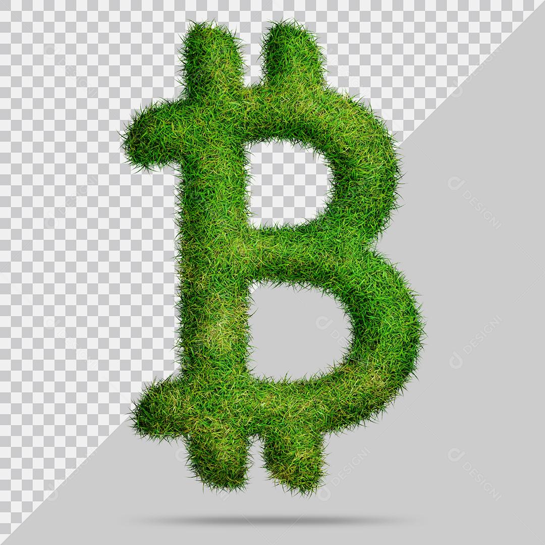 Símbolo Bitcoin com grama Elemento 3D