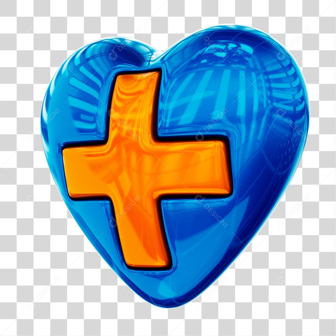 Coração Azul 3D Dia Nacional da Saúde PNG Transparente