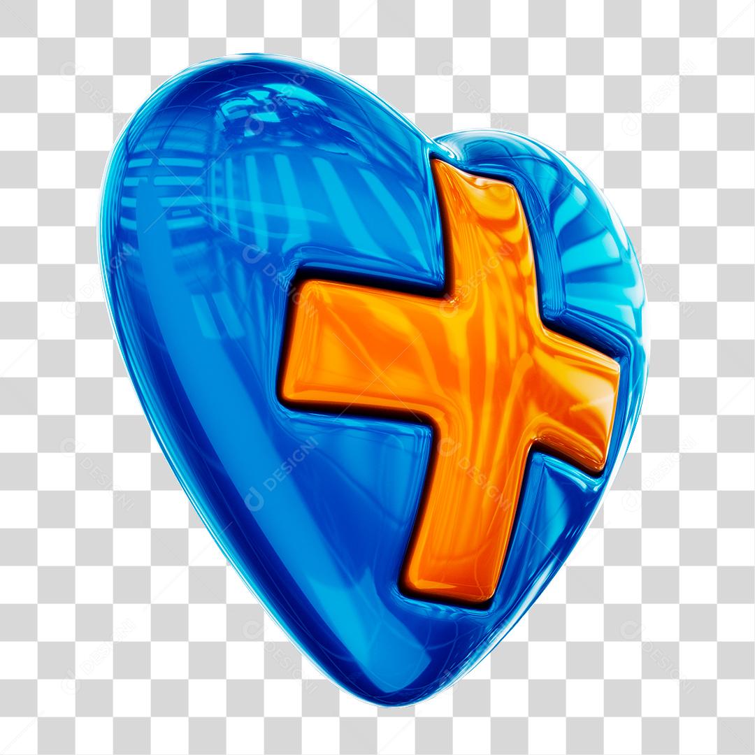Coração Azul 3D Dia Nacional da Saúde PNG Transparente