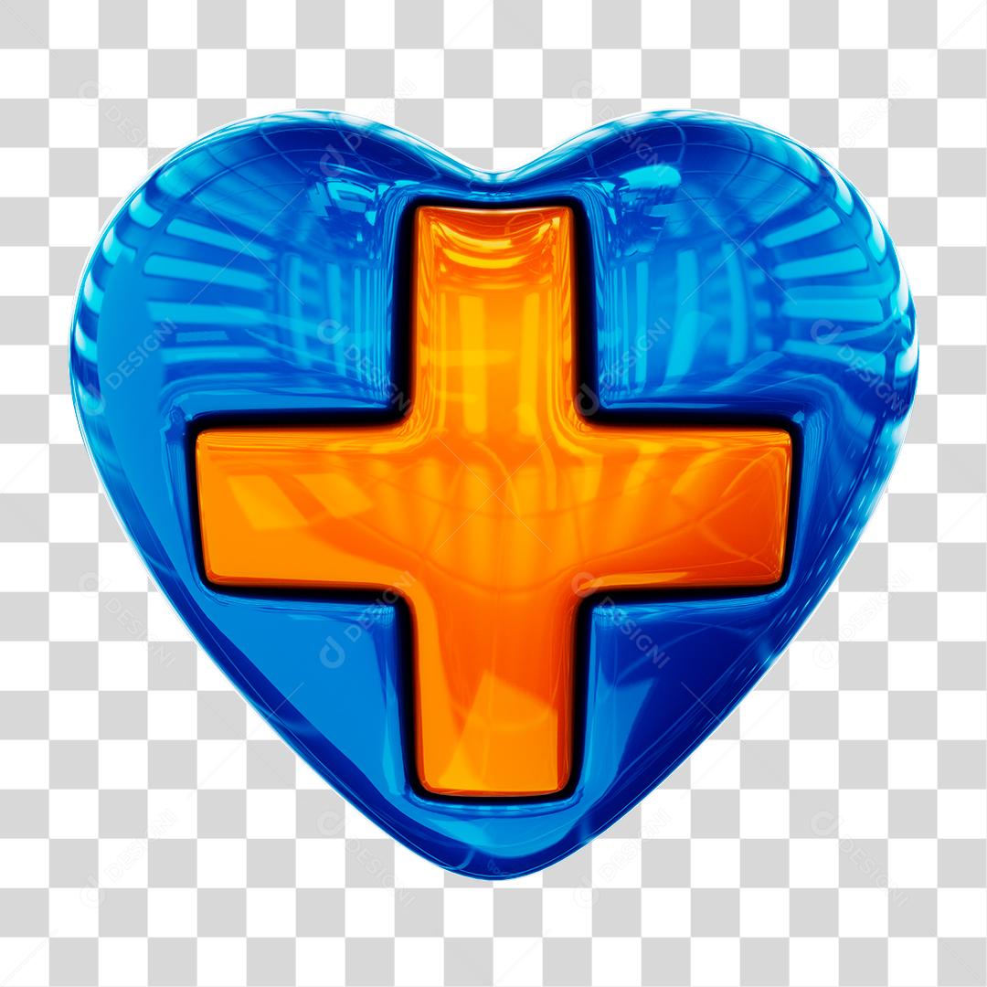 Coração Azul 3D Dia Nacional da Saúde PNG Transparente