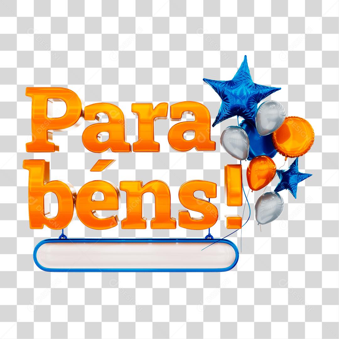 Parabéns Texto 3D Com Balões Azul, Branco e Laranja PNG Transparente
