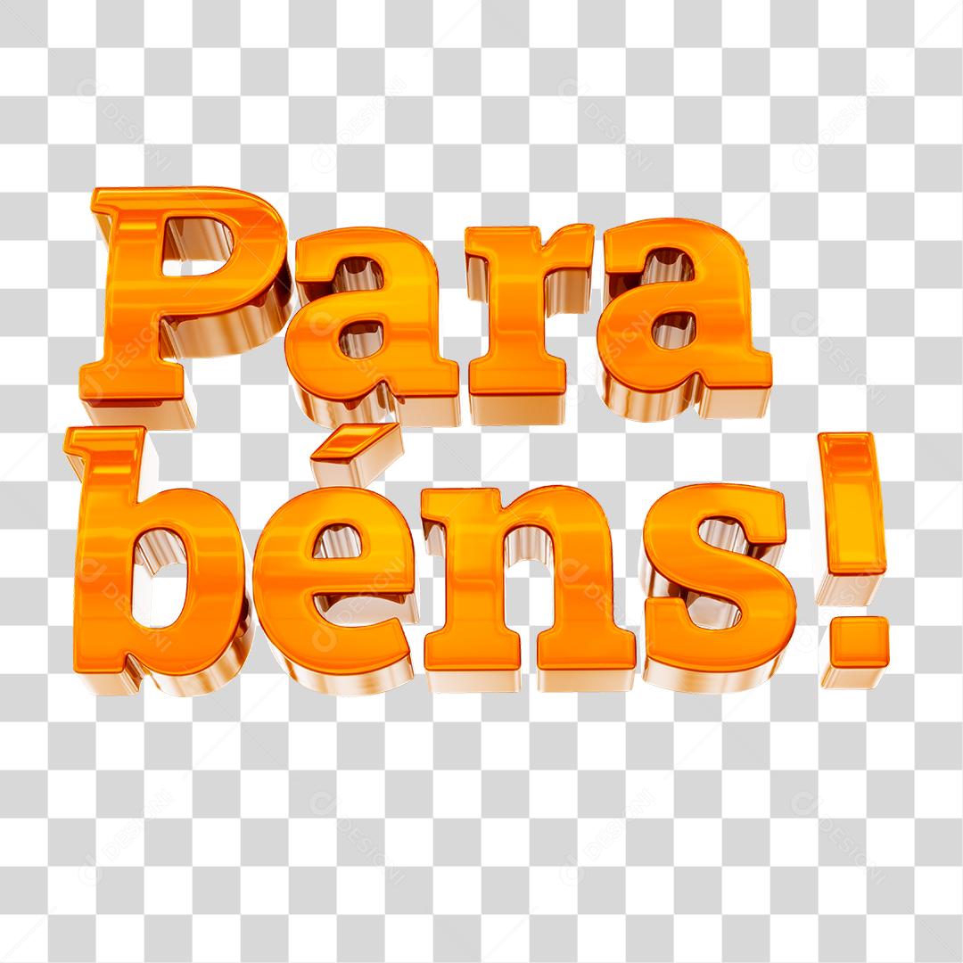 Parabéns Texto 3D Laranja PNG Transparente