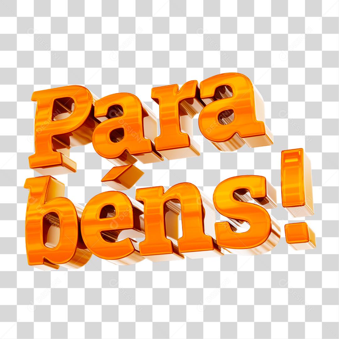 Parabéns Texto 3D Laranja PNG Transparente