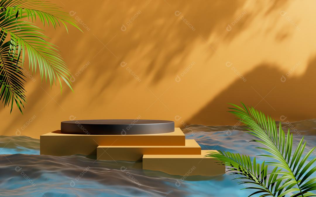 Pódio 3D preto e amarelo elemento PSD