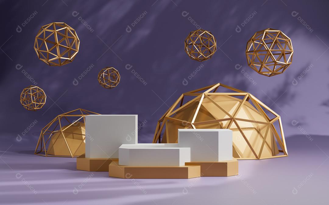 Pódio 3D dourado elemento PSD