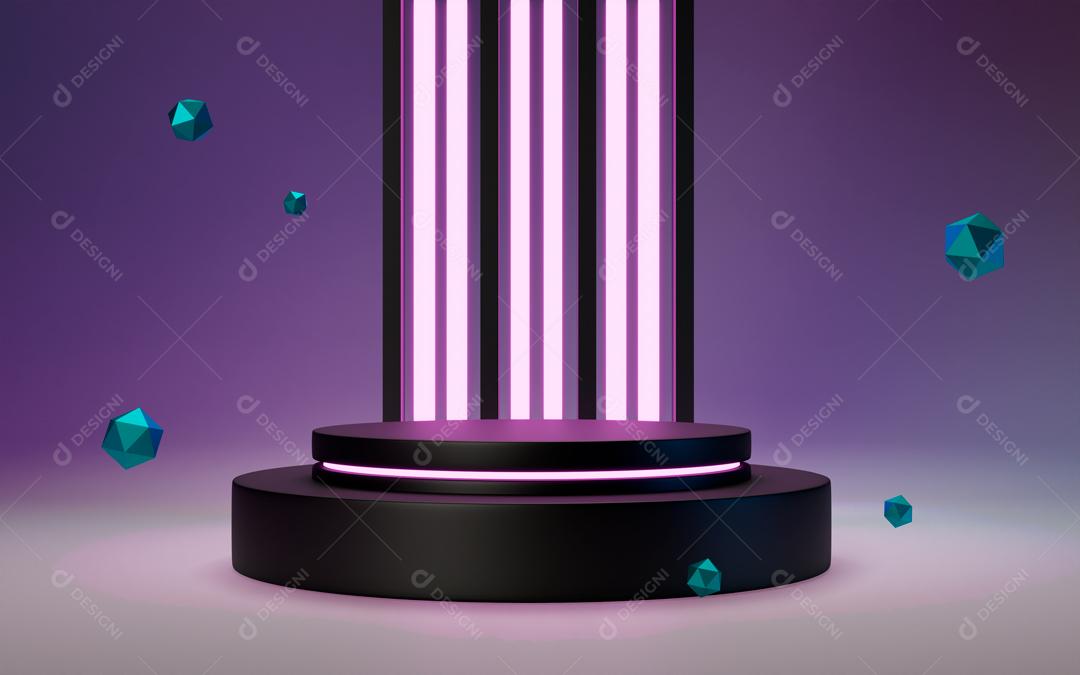 Pódio 3D preto com led elemento PSD