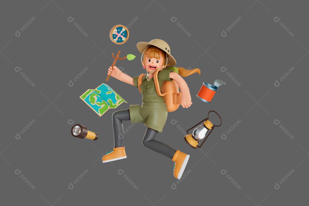 Mulher aventureira Ilustração 3D PSD