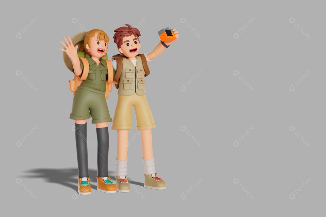 Casal de Turista tirando fotos ilustração 3D PSD