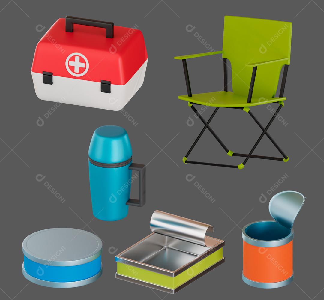 Itens de viagem ilustração 3D PSD