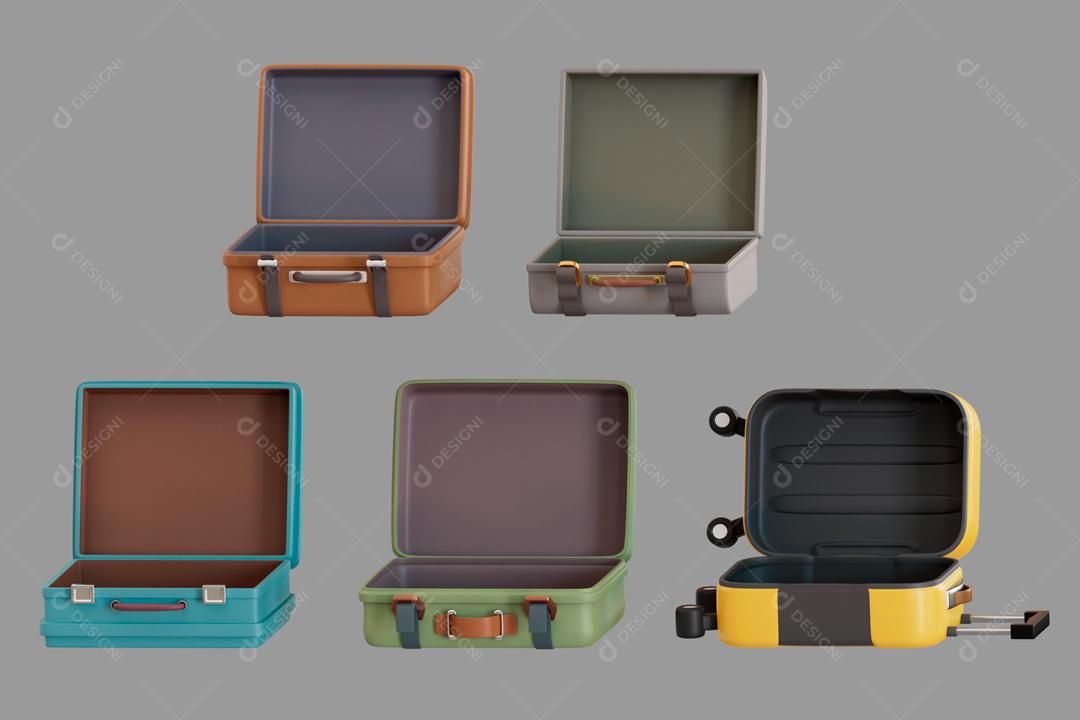 Cinco tipos de malas de viagem ilustração 3D PSD