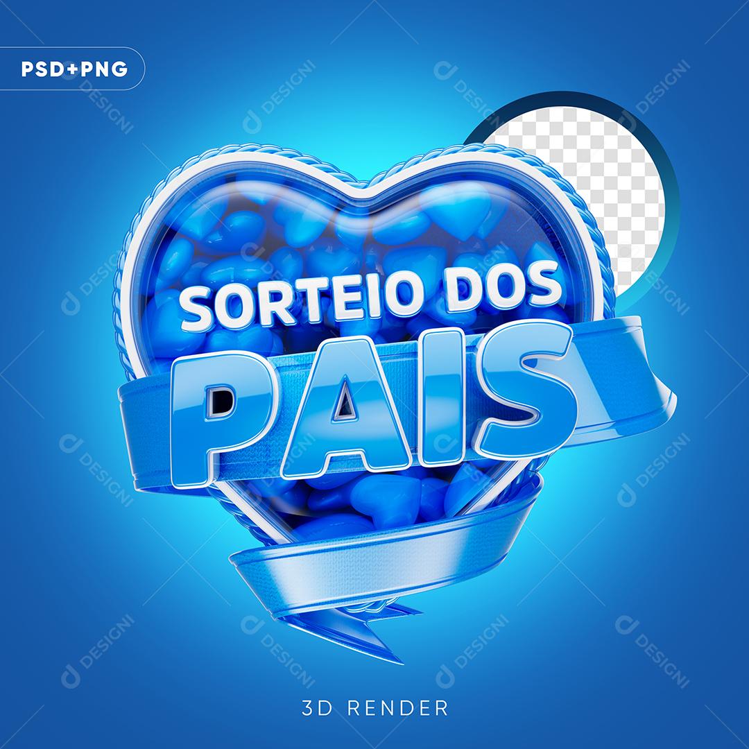Selo 3D Sorteio Dos Pais Azul Para Composição PSD + PNG Transparente