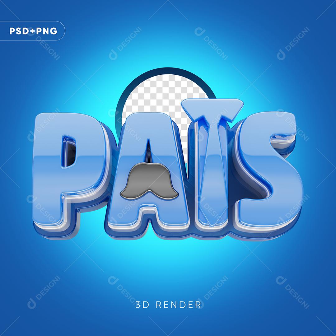 Texto 3D Pais azul para Composição PSD + PNG Transparente