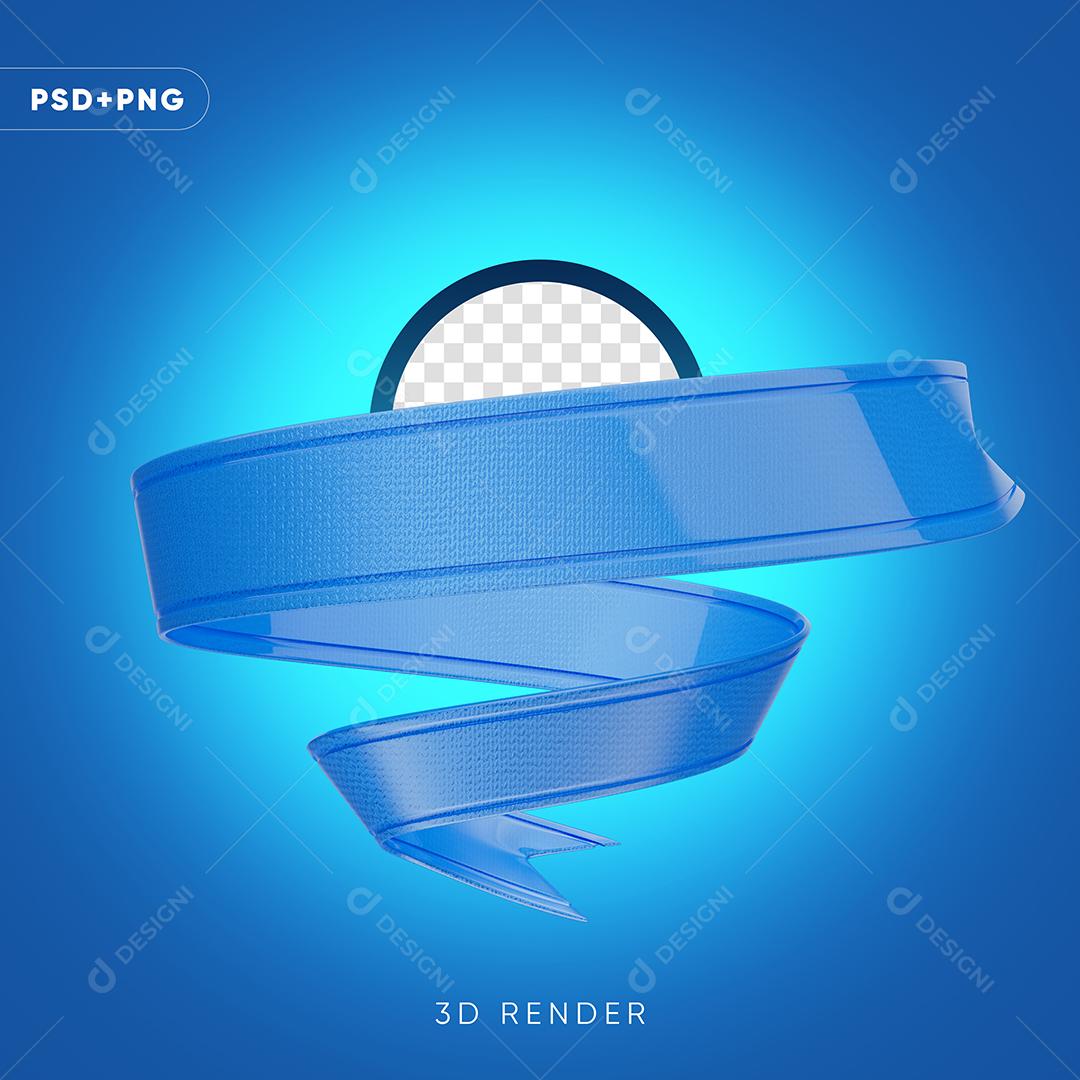 Laço Azul Dobrado Elemento 3D Para Composição PSD + PNG Transparente