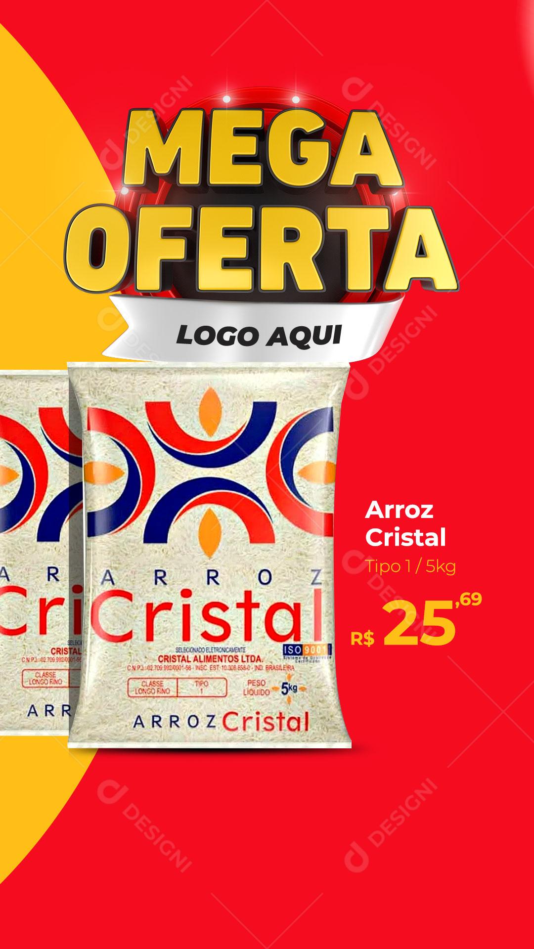 Story Supermercado Mega Oferta Arroz Cristal Social Media  PSD Editável