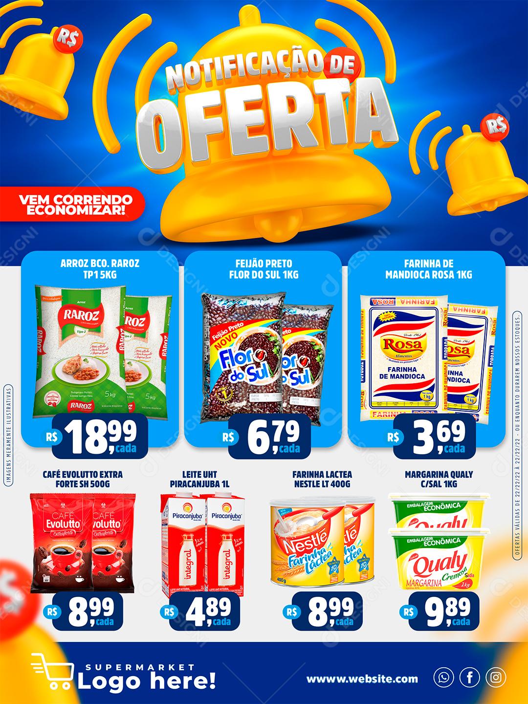 Encarte Notificação de Oferta Supermercado Social Media PSD Editável