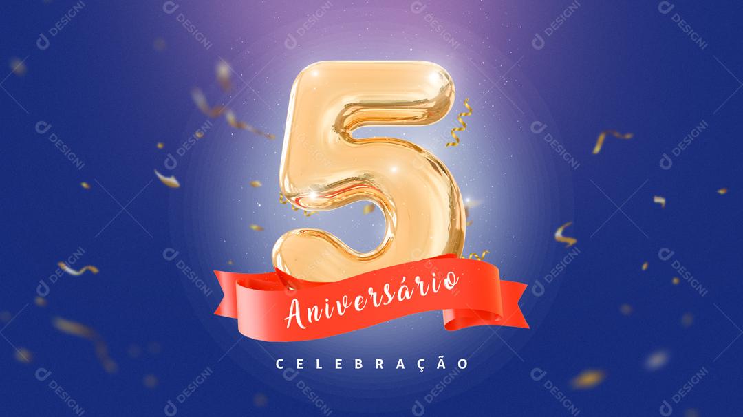 Banner Aniversário de 5 Anos Celebração Social Media PSD Editável