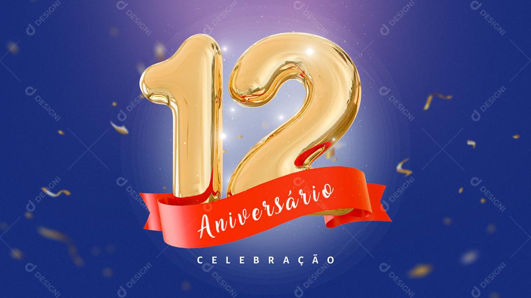 Banner Aniversário de 12 Anos Celebração Social Media PSD Editável