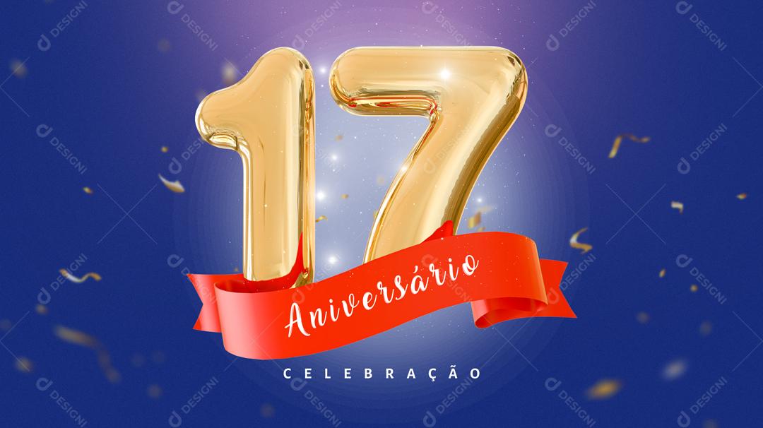 Banner Aniversário de 17 Anos Celebração Social Media PSD Editável