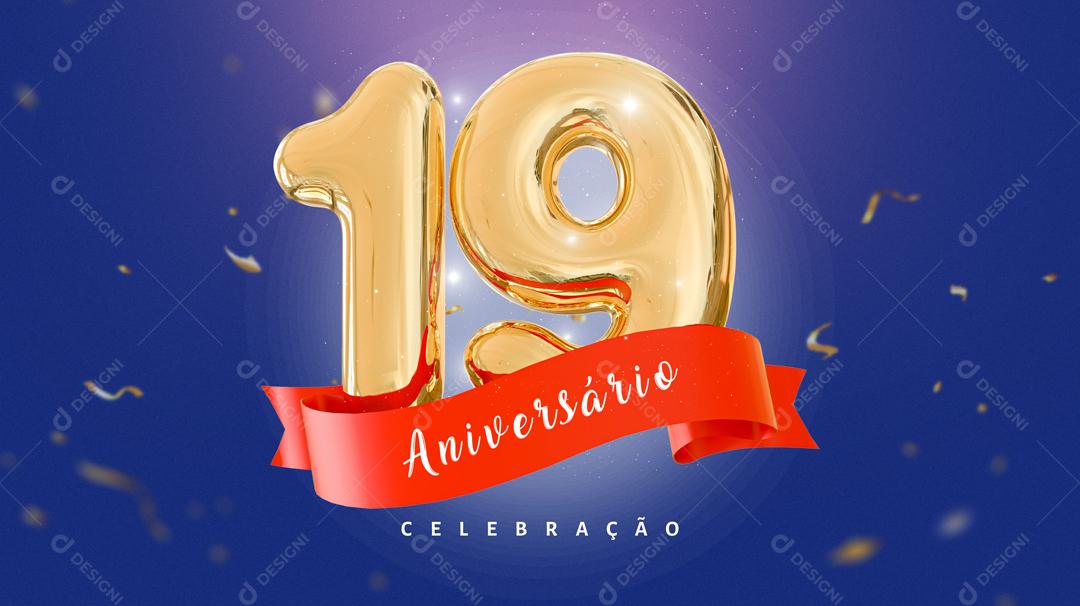 Banner Aniversário de 19 Anos Celebração Social Media PSD Editável