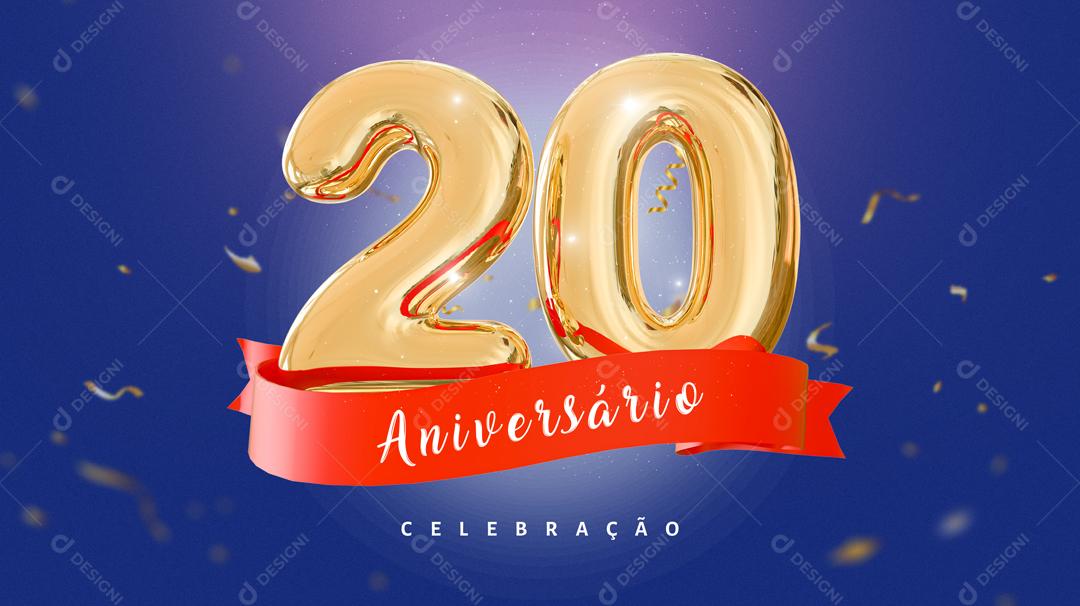 Banner Aniversário de 20 Anos Celebração Social Media PSD Editável