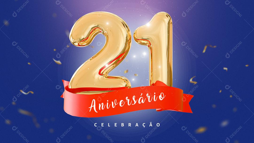 Banner Aniversário de 21 Anos Celebração Social Media PSD Editável