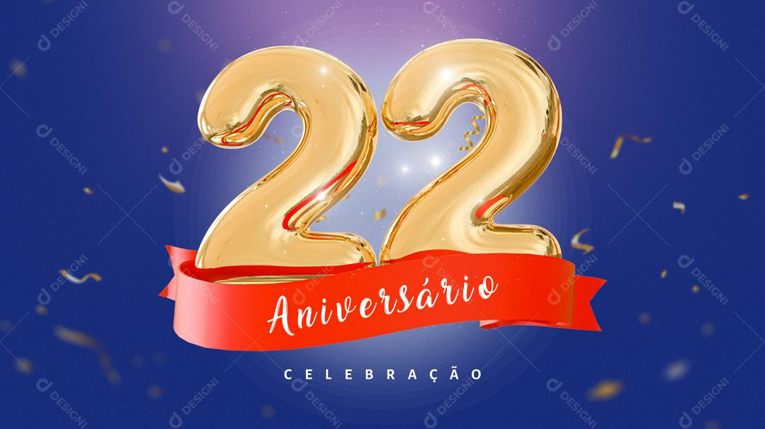 Banner Aniversário de 22 Anos Celebração Social Media PSD Editável