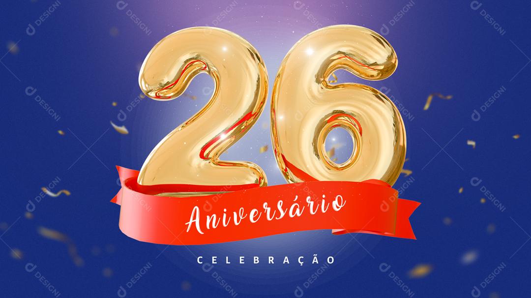 Banner Aniversário de 26 Anos Celebração Social Media PSD Editável